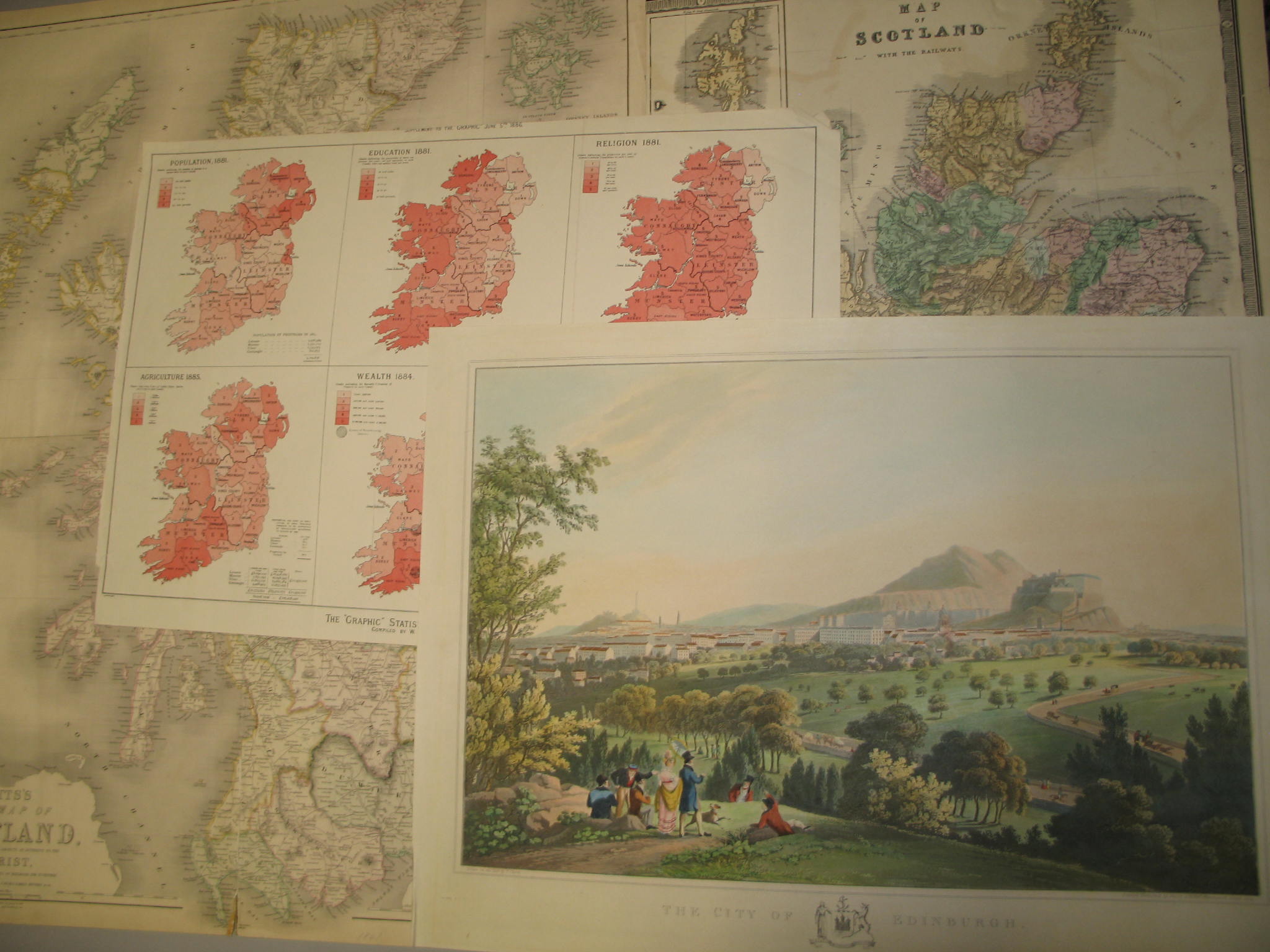 [MAPS] Gall & Inglis Map of Scotland; Statistical Map of Ireland; Betts New map of Scotland; Rapin's