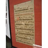 [MUSIC] a pair of ms. (red & black) song sheets, double-glazed, 18 x 10 inches [I], late 17th /