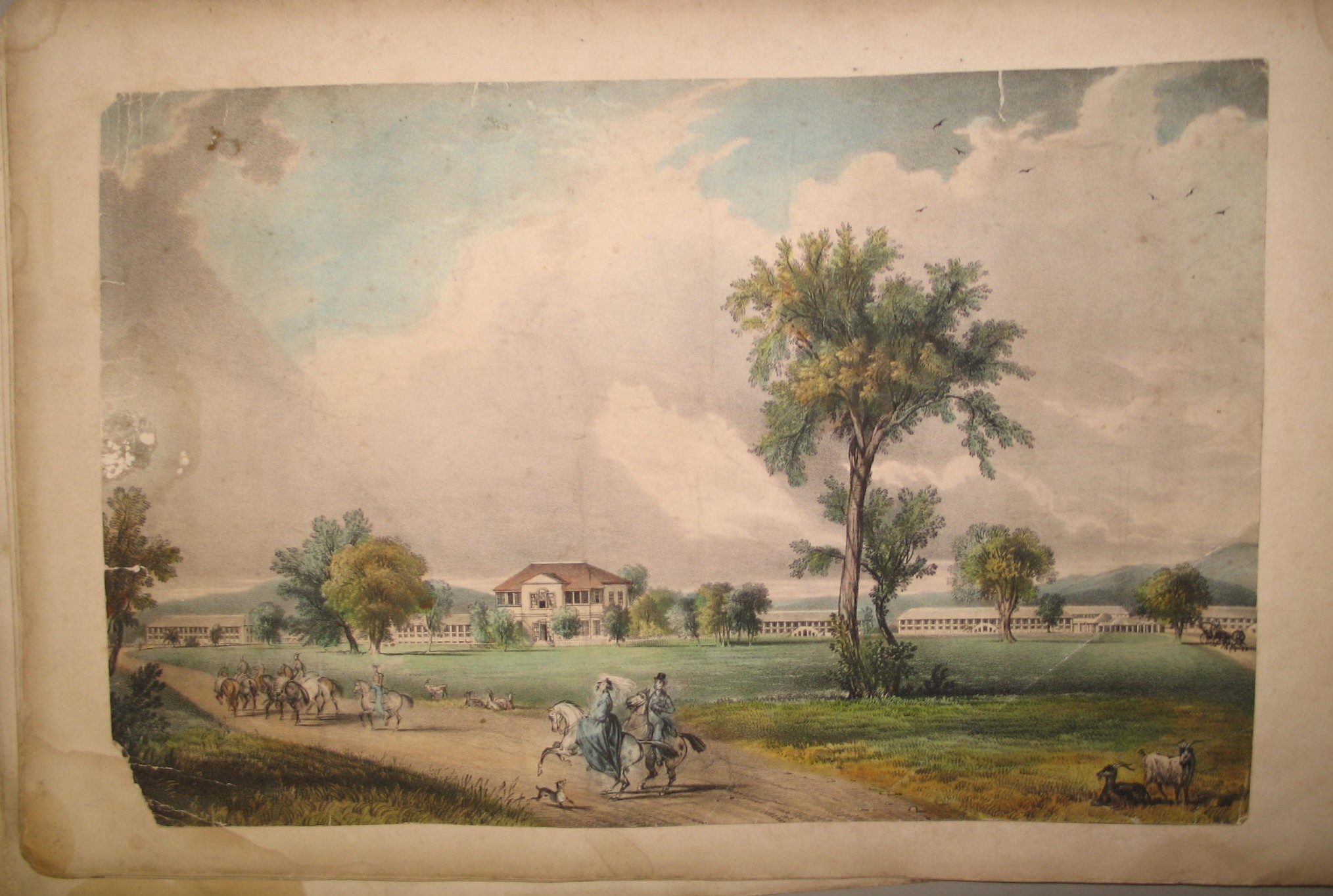 JAMAICA, h-col'd print by KIDD, of Up Park Camp, trimmed, a/f; 10.5 x 16.5 inches, u/f. (1).