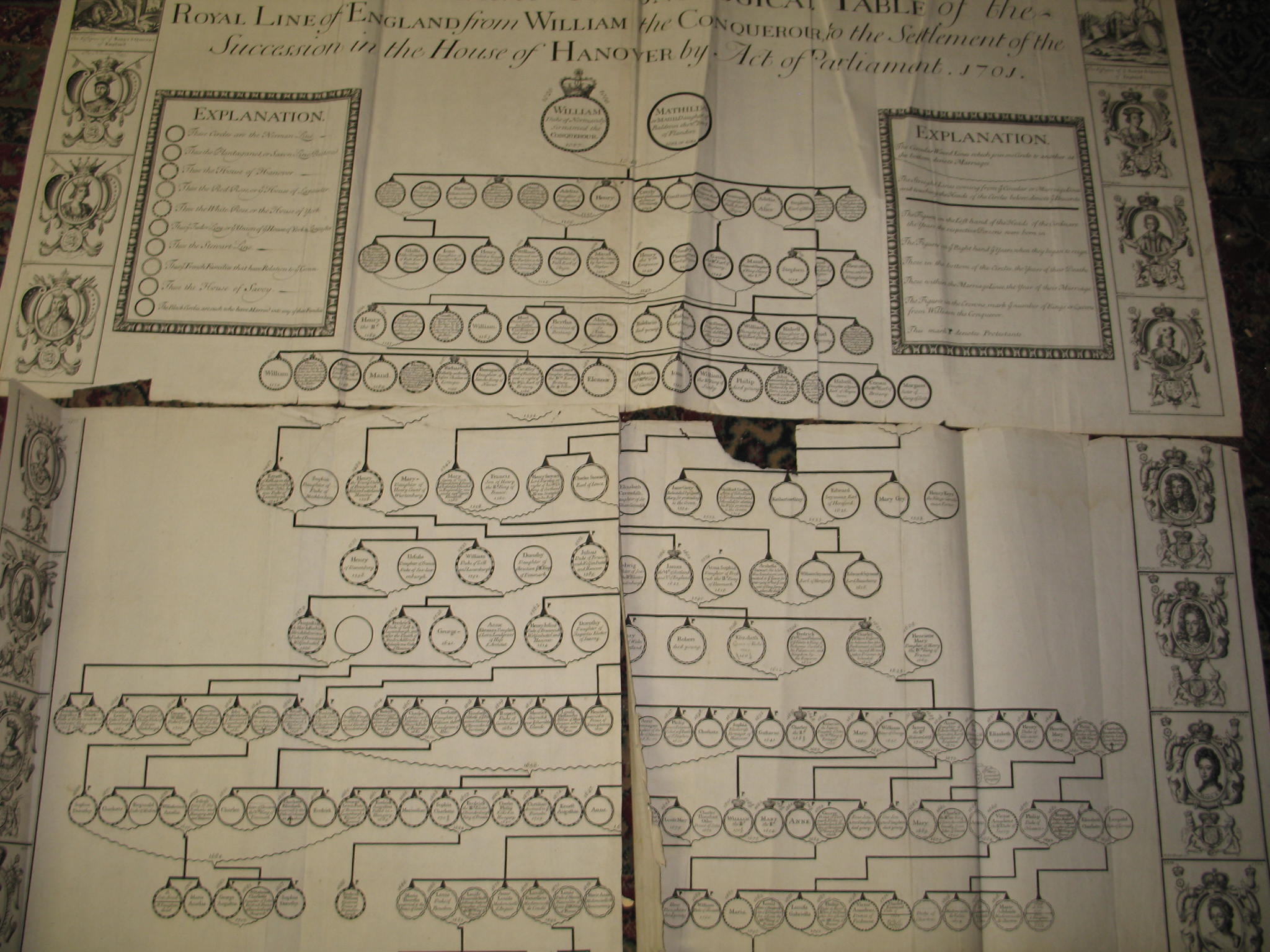 NUTTING (J.) Genealogical...Table of the Royal Lion of England, engraving, 2 of 3 sheets, 20 x 45