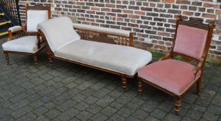 Victorian chaise longue with lady's & gentleman's chairs