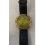 9ct gold ladies wrist watch (missing crown) Chester 1930 Swiss 15 jewels D 23 mm with leather strap