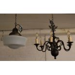6 branch 17th century style chandelier & a 1930's hanging ceiling light