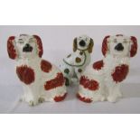 Pair of Staffordshire dogs H 25 cm and one other H 23 cm