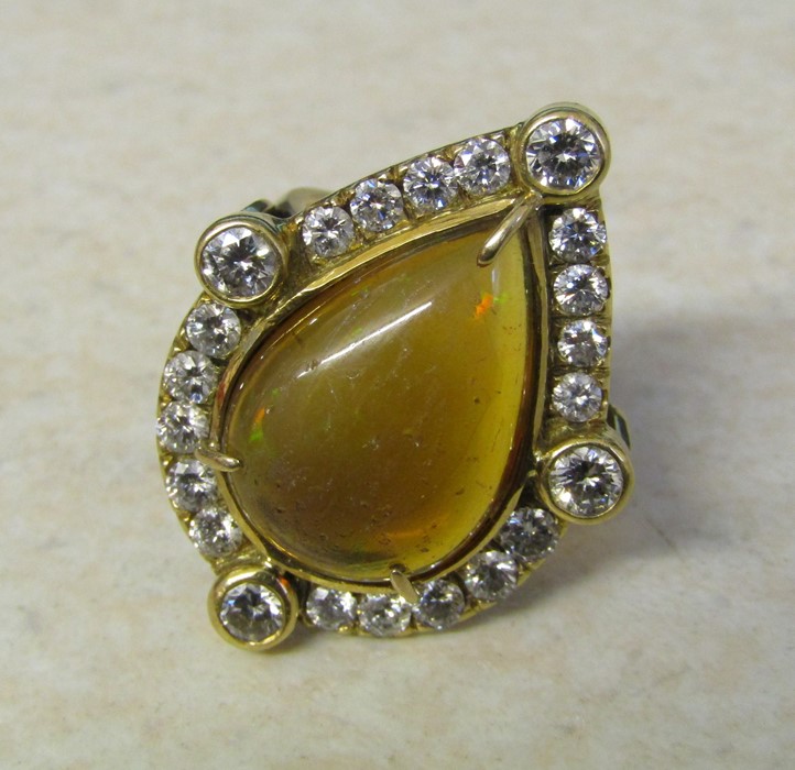 Tested as 18ct gold pear drop ring with diamonds & Mexican opal, central stone 10ct (pitted), - Image 7 of 7