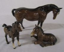 Beswick brown bay horse with two foals