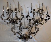 3 modern metal 2 branch wall lights with crystal drops