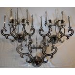 3 modern metal 2 branch wall lights with crystal drops