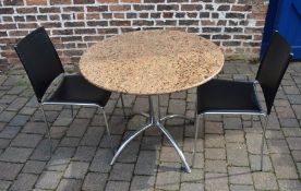 Granite top circular table and 2 chairs