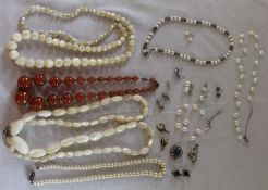 Selection of costume jewellery earrings & beads, modern pearl bracelet, earrings & necklace set