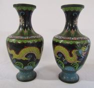 Pair of cloisonné vases with dragon decoration H 33 cm (both af)