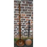 Wooden standard lamp & a copper warming pan