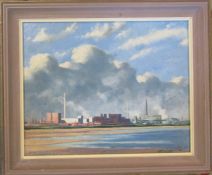 Framed oil on board 'South Humberside' by Boston artist John Grimble signed John G 75 and titled and