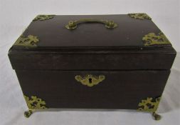 Wooden tea caddy with brass mounts, lead lining, L 22 cm, H 14 cm, D 13.5 cm (af)