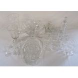 Assorted glassware inc decanter and glasses, 6 whisky tumblers, large cut glass bowl etc