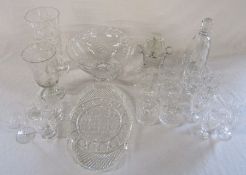 Assorted glassware inc decanter and glasses, 6 whisky tumblers, large cut glass bowl etc