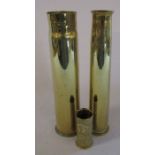 Selection of brass trench art inc 1900 and 1956 (tallest 30.5 cm)