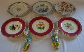 2 Chinese 18th century porcelain plates (one broken) 18th century delftware plate, 3 Victorian