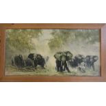 Large framed elephant print by David Shepherd 'Elephants at Amboseli' 112 cm x 62 cm (size including