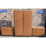 Ercol bedroom suite comprising wardrobe (182cm by 122cm) & two chest of drawers