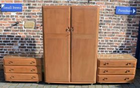 Ercol bedroom suite comprising wardrobe (182cm by 122cm) & two chest of drawers