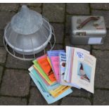 STB pigeon racing clock, metal bird feeder and assorted pigeon racing books (one signed)