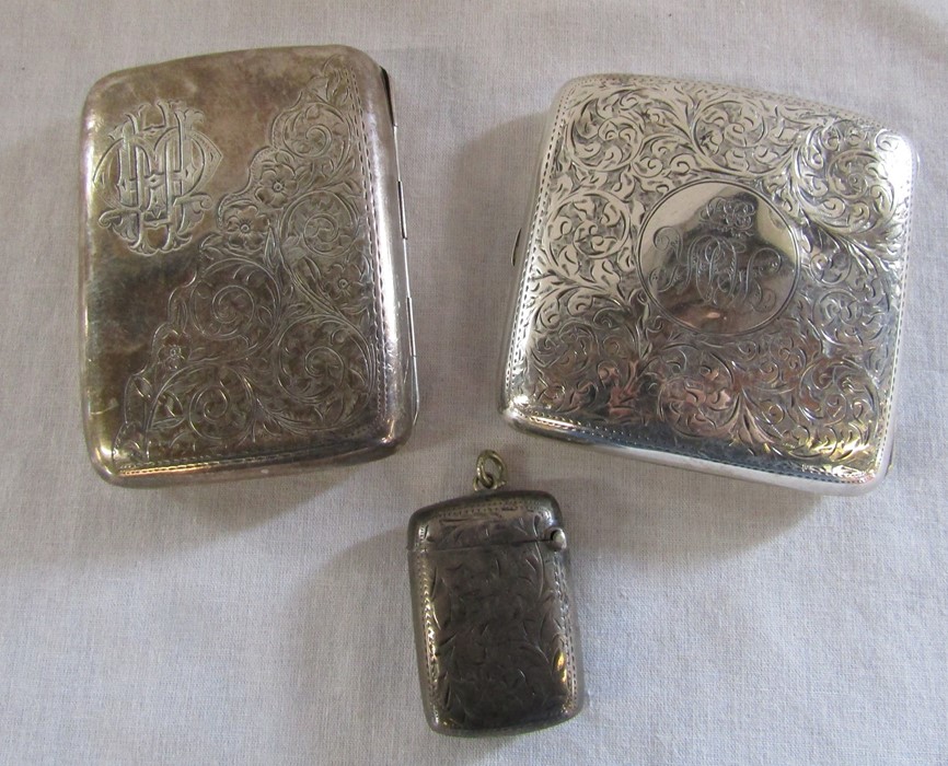 2 silver cigarette cases & a silver vesta case -  Chester 1908, Birmingham 1903 & Birmingham 1924 - Image 2 of 3