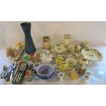 Various ceramics and silver plate etc inc Wilton ware, West German vase and Titian ware (2 boxes)