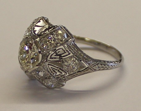 Tested as platinum vintage style diamond cluster ring set with central brilliant cut diamond - Image 5 of 7