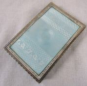 Continental silver and guilloche blue enamel card case, spring hinge, gilt interior, marked 900