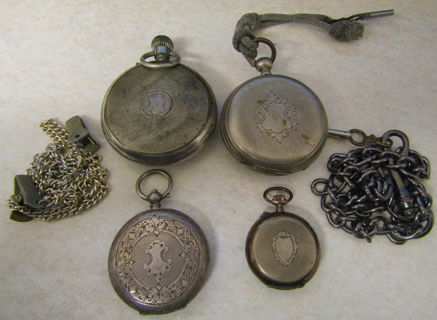 Selection of silver and white metal pocket watches, fob watches and chains (all af) - Image 2 of 2