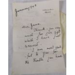 WWII interest - handwritten letter from Clementine Churchill dated January 1943 on 10 Downing Street