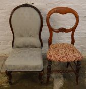 Small Victorian nursing chair on cabriole legs & a balloon back salon chair