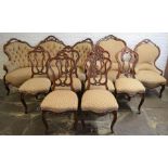 Victorian salon suite comprising 3 peak high back sofa, lady's & gent's arm chairs & 6 occasional