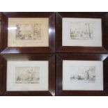 Set of 4 framed pen and ink drawings of Grimsby by G Skelton 47 cm x 37 cm (size including frame)