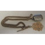 9ct gold watch chain with 9ct gold fob weight 56.1 g, fob Birmingham 1916 & silver plated cased