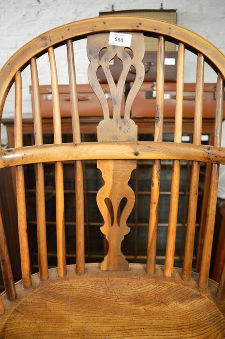 19th century yew wood Windsor chair with pierced splat & turned arm supports with crinoline - Image 4 of 6