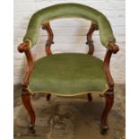 Victorian mahogany open tub chair with scroll arms & cabriole legs