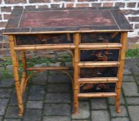 Edwardian bamboo writing table with lacquer decoration & inset leather skiver L 90cm D 51cm Ht 76cm