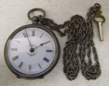 Continental silver ladies fob watch with white metal chain D 4 cm marked 935 with 3 bears
