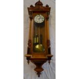 Vienna regulator wall clock with 3 train weight driven mechanism with fluted columns & a caved