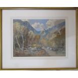 John Arthur Dees (1875-1959) framed watercolour landscape of a Lake District scene 'Autumn in