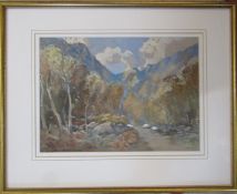 John Arthur Dees (1875-1959) framed watercolour landscape of a Lake District scene 'Autumn in