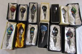 Quantity of Murano style glass topped boxed wine / bottle stoppers (1 af)