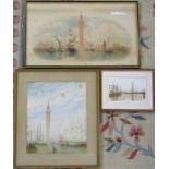 Framed watercolour of Grimsby dock tower 40.5 cm x 47 cm (size including frame), pen, ink and