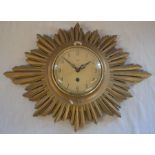 Art Deco Smiths starburst wall clock (some damage to gilding) W 44cm