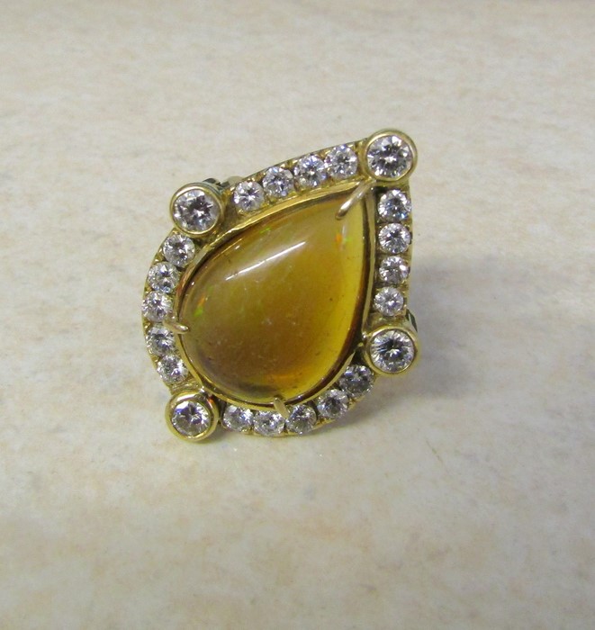 Tested as 18ct gold pear drop ring with diamonds & Mexican opal, central stone 10ct (pitted), - Image 2 of 7