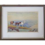 Allen William Seaby (1867-1953) framed woodblock print 'Dartmoor Ponies' signed in pencil lower