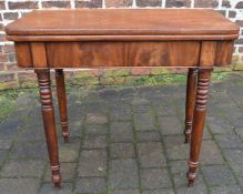 Early Victorian fold over tea table on turned legs