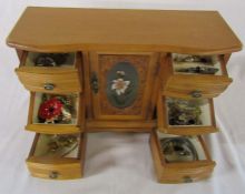 Wooden jewellery box containing small amount of costume jewellery